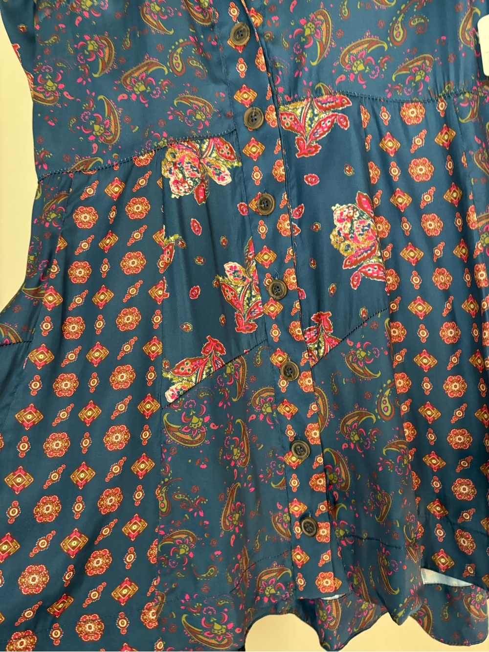 NWT Free People Paisley Button-Front Mini Dress with Pink Accents size XS - Picture 4 of 10